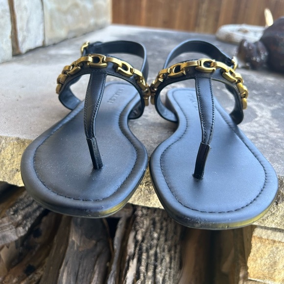 Coach Jenna Signature Chain T-Bar Black leather Sandals Sz-8. R - Picture 5 of 12